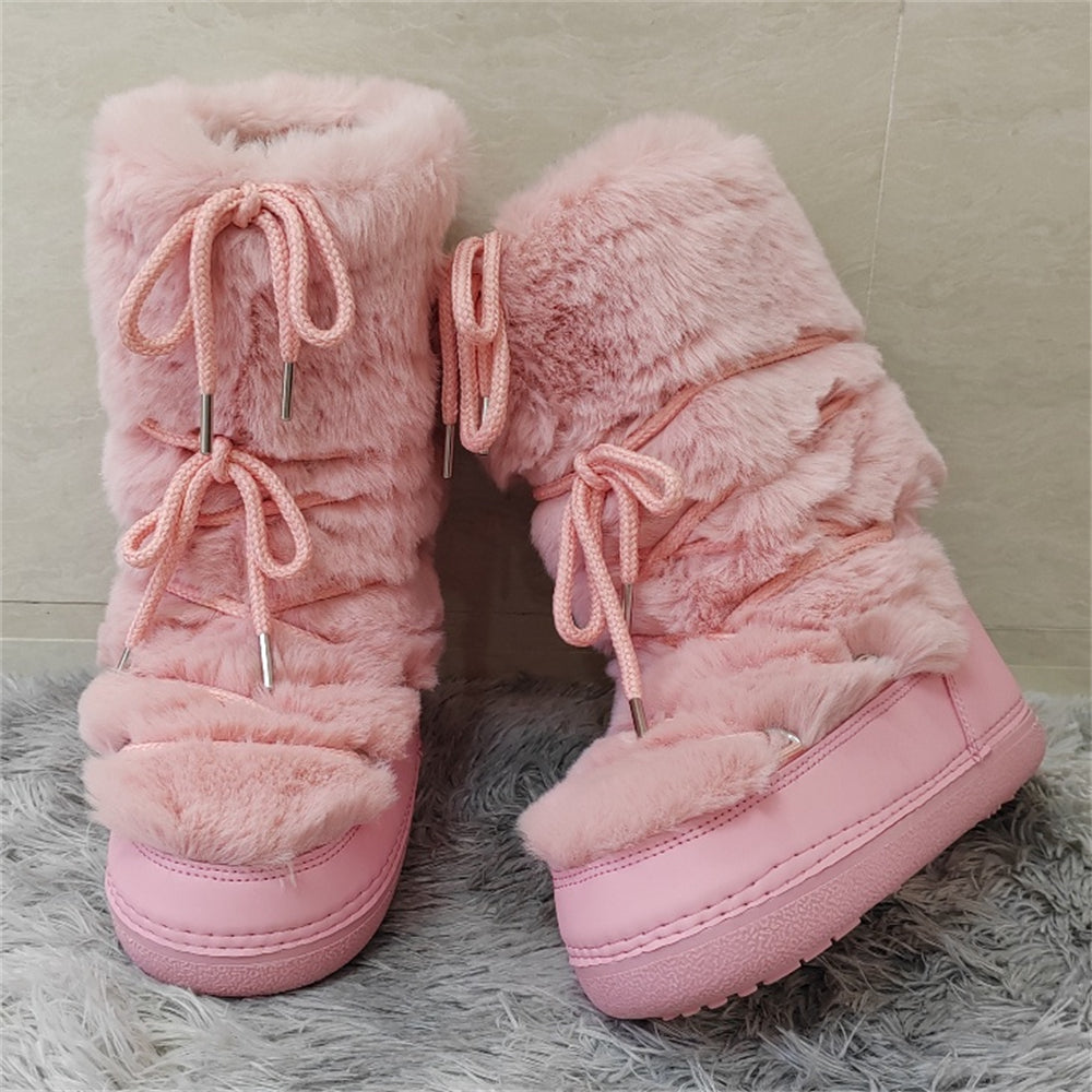 Light Pink Faux Fur Ski Themed Winter Boots