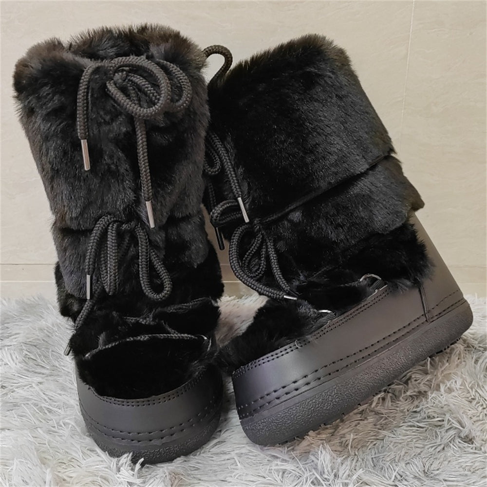 Black Faux Fur Ski Themed Winter Boots