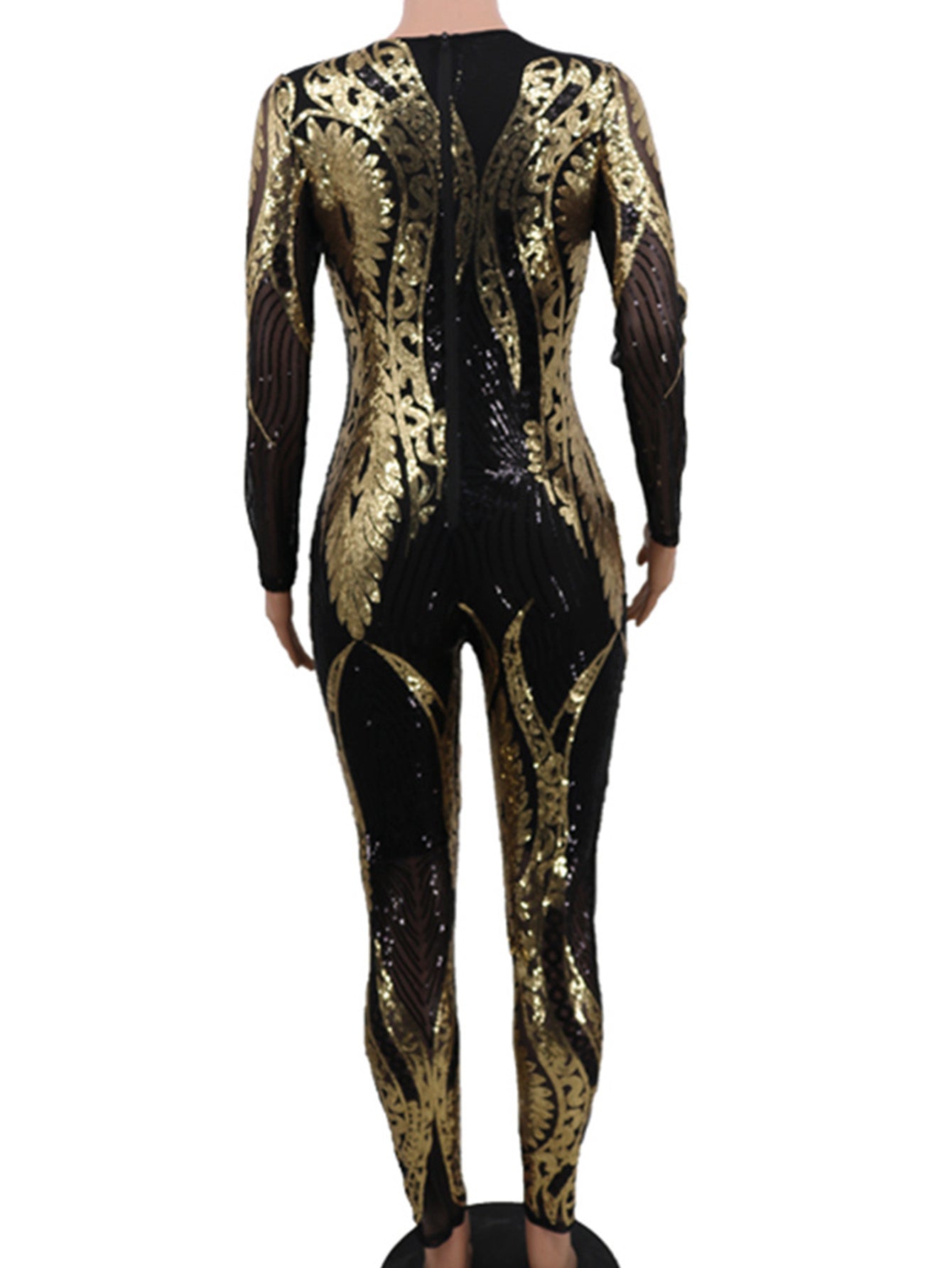 Sexy Black & Gold Sequin Catsuit Jumpsuit