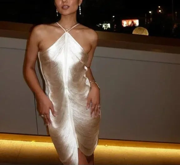 Sexy White Draped Backless Dress