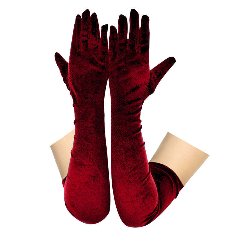 Elegant Merlot Stretch Velvet Opera Gloves