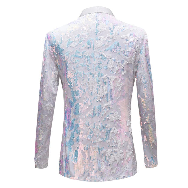 Men's Iridescent White Sequin Suit