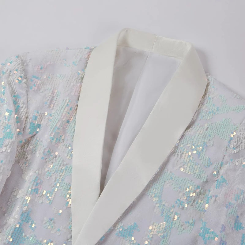 Men's Iridescent White Sequin Suit