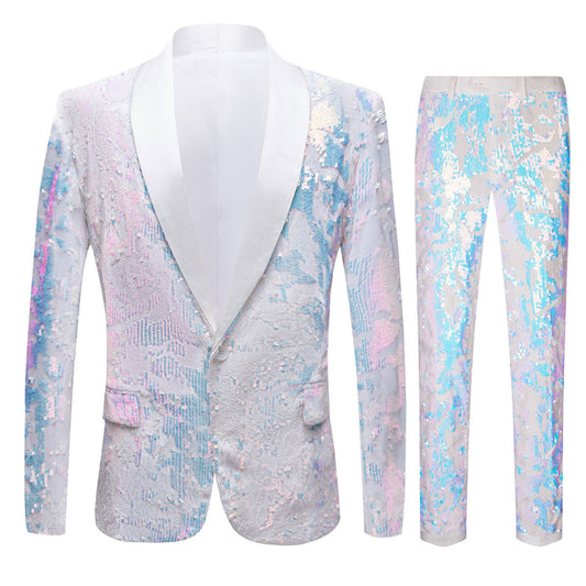 Men's Iridescent White Sequin Suit