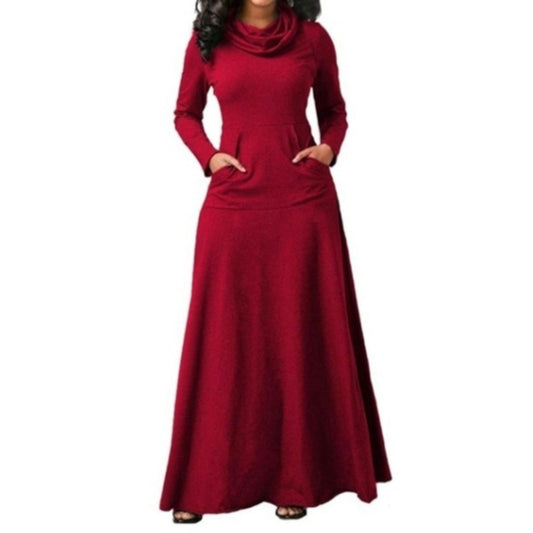 Merlot Red Front Pocket Cowl Neck Maxi Dress