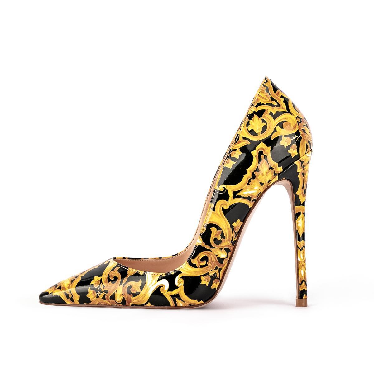 Sexy Black & Gold Italian Print Heels