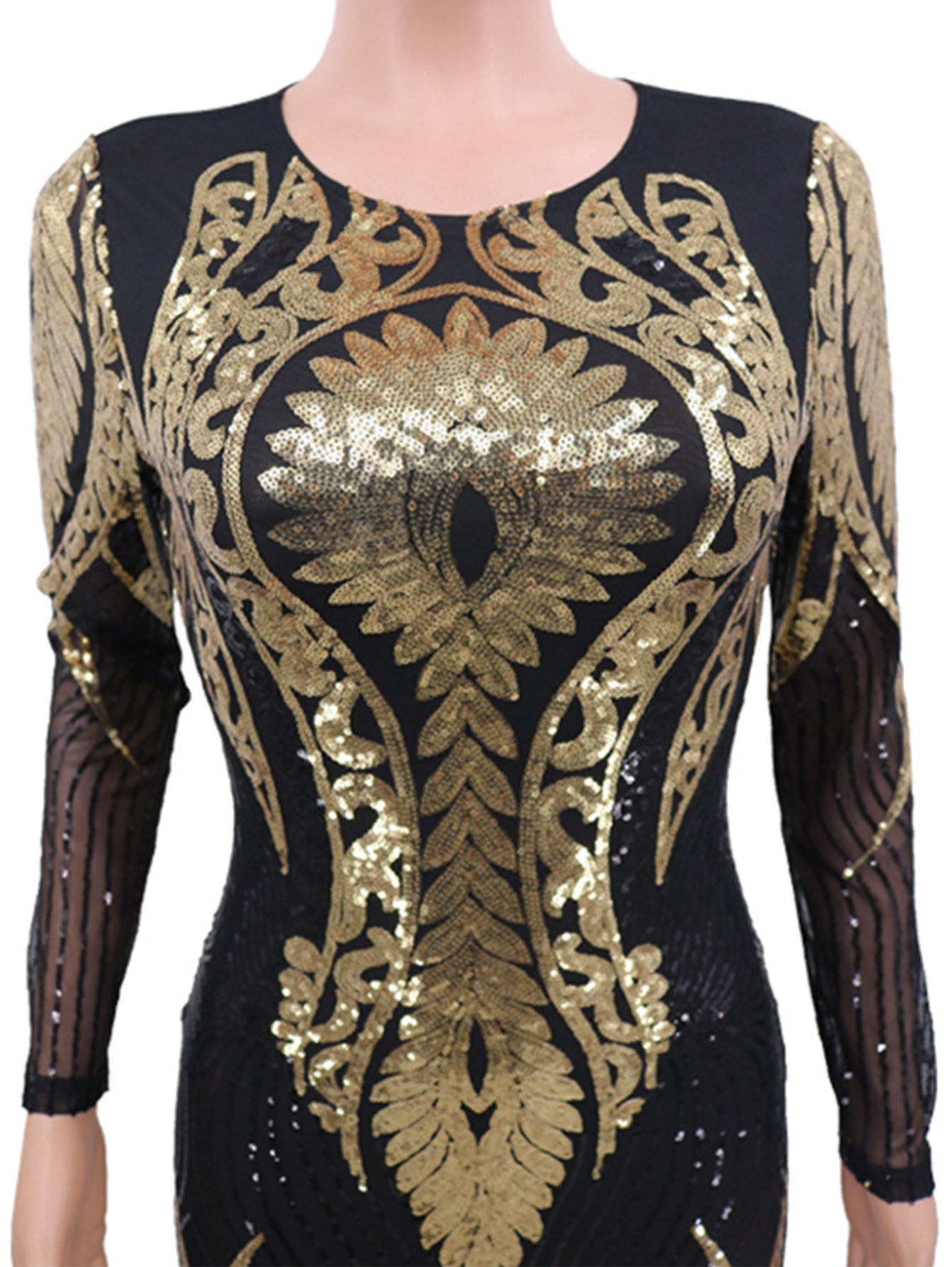 Sexy Black & Gold Sequin Catsuit Jumpsuit