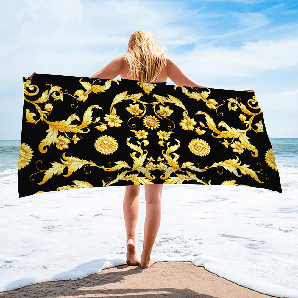 Sexy Black & Gold Italian Print 1pc Swimsuit & Sarong Set