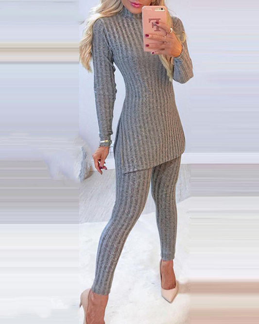 Grey 2 Piece Fitted Tunic & Leggings Set