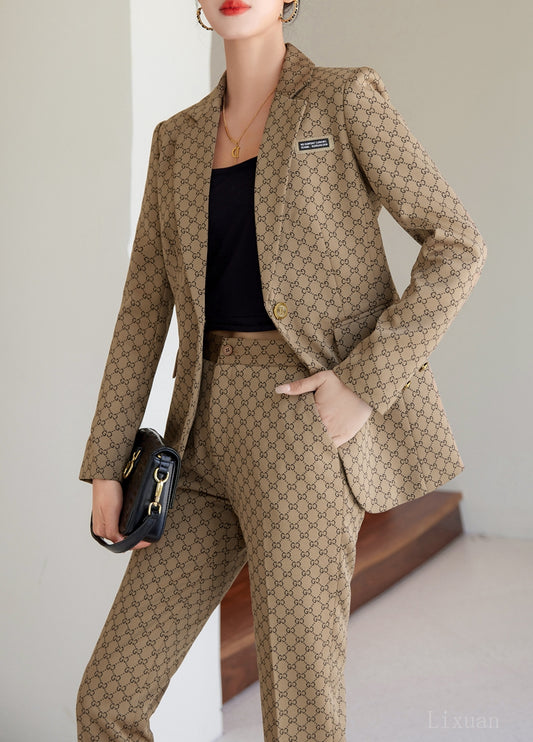 Beautiful Taupe Letter Print 2pc Pant Suit