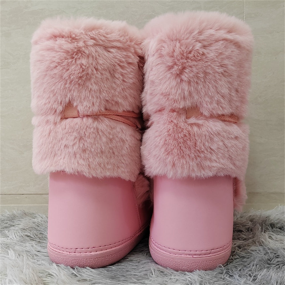 Light Pink Faux Fur Ski Themed Winter Boots