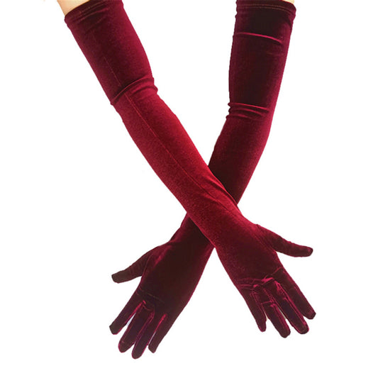 Elegant Merlot Stretch Velvet Opera Gloves