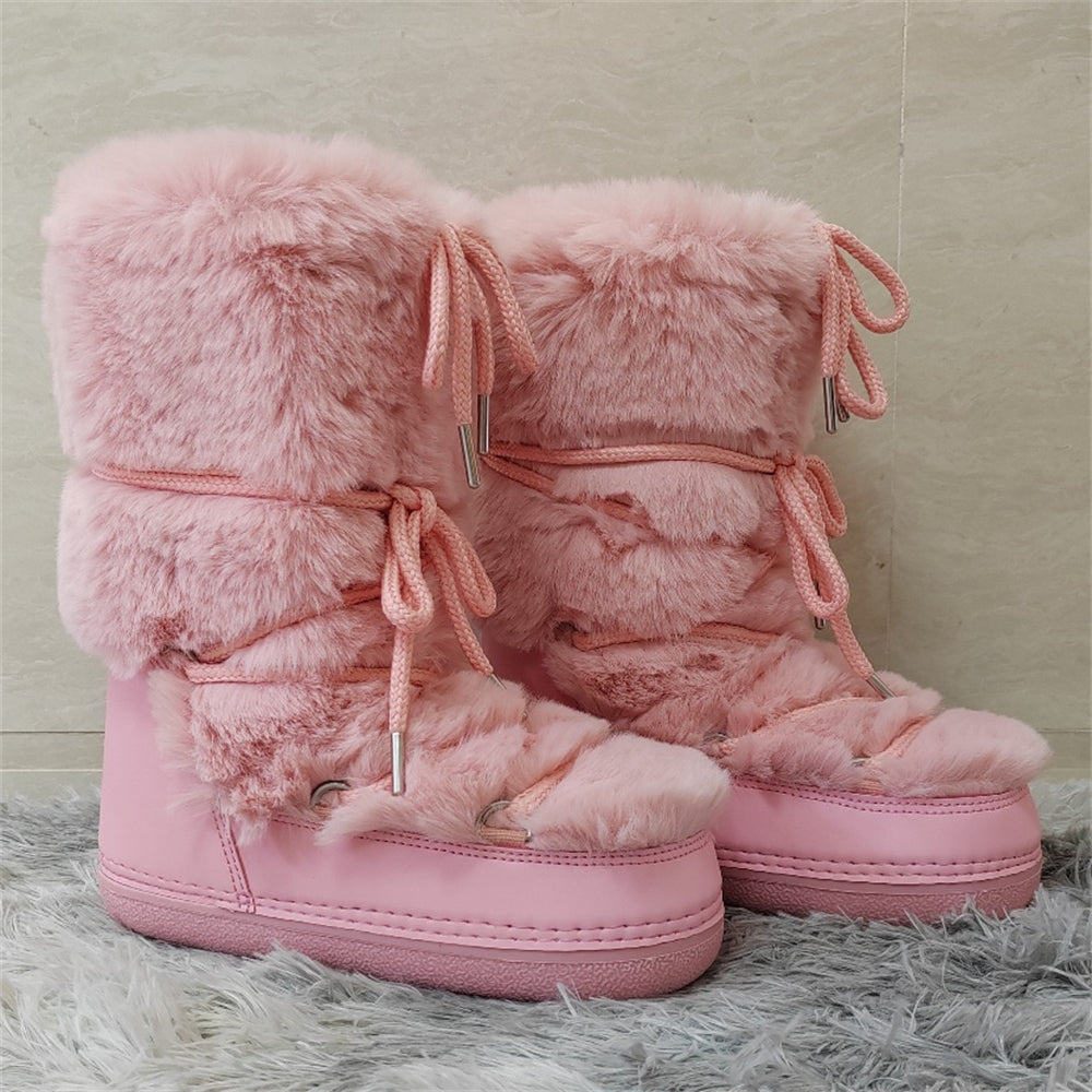 Light Pink Faux Fur Ski Themed Winter Boots