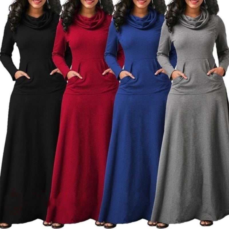 Merlot Red Front Pocket Cowl Neck Maxi Dress