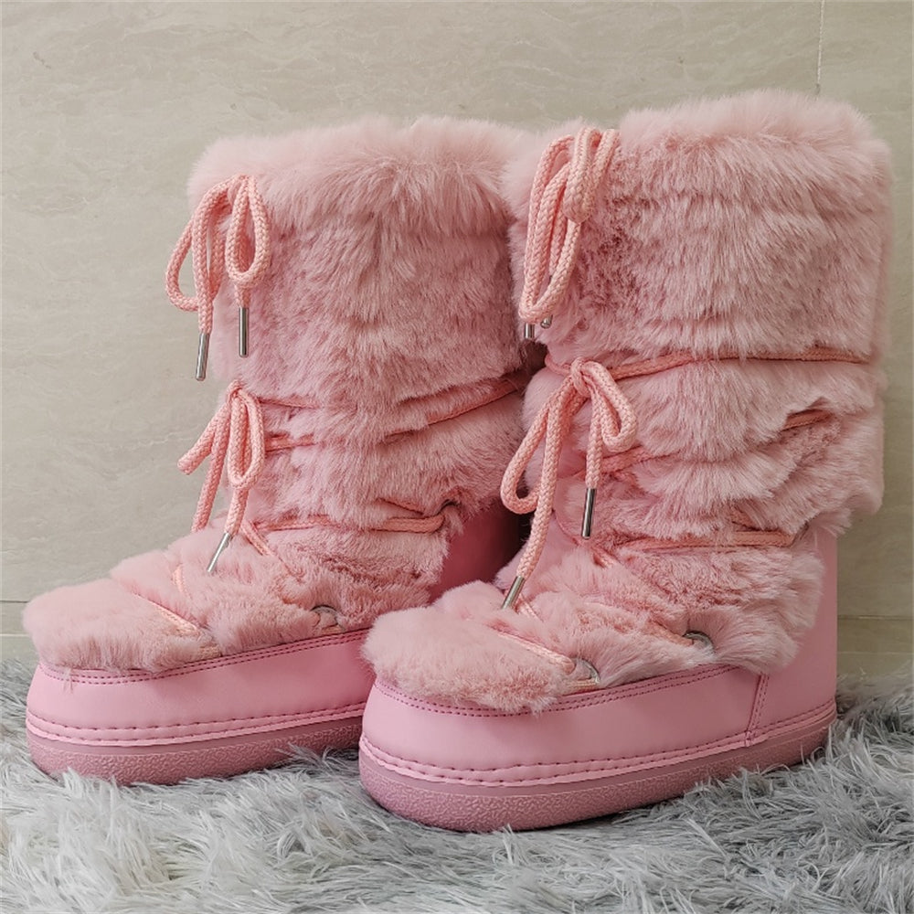 Light Pink Faux Fur Ski Themed Winter Boots