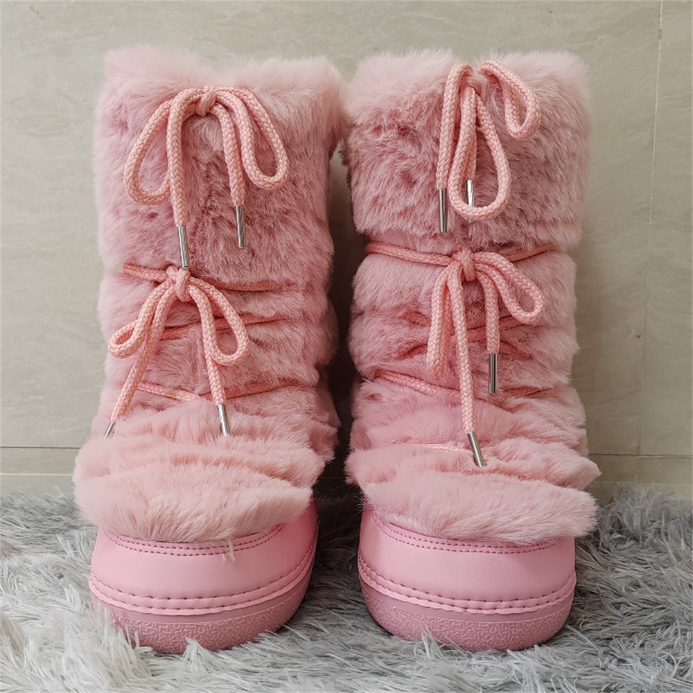 Light Pink Faux Fur Ski Themed Winter Boots