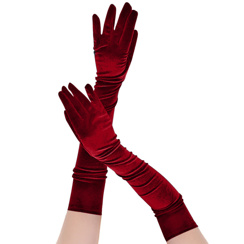 Elegant Merlot Stretch Velvet Opera Gloves