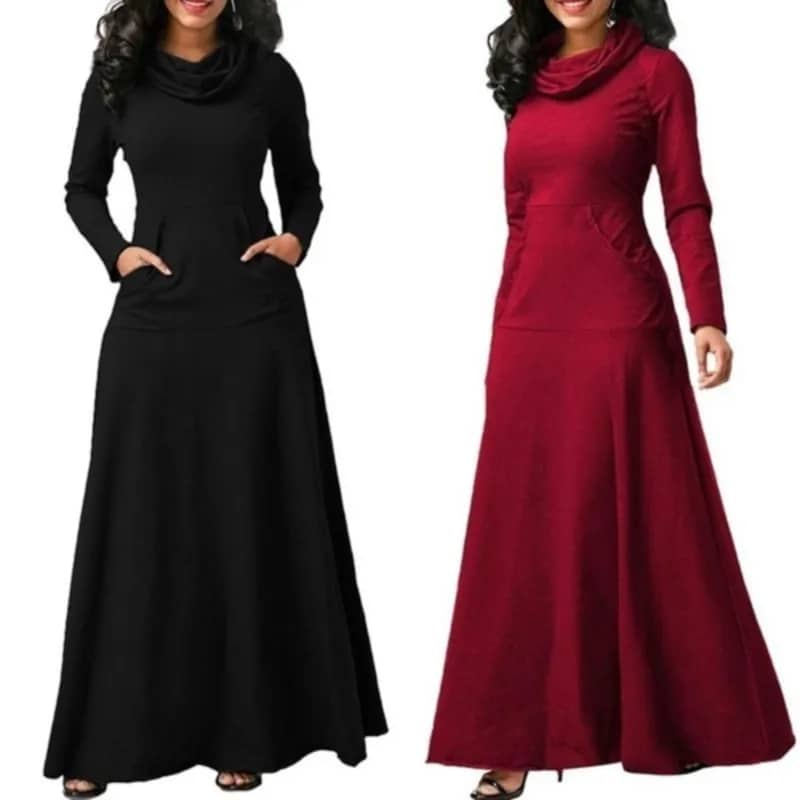 Merlot Red Front Pocket Cowl Neck Maxi Dress