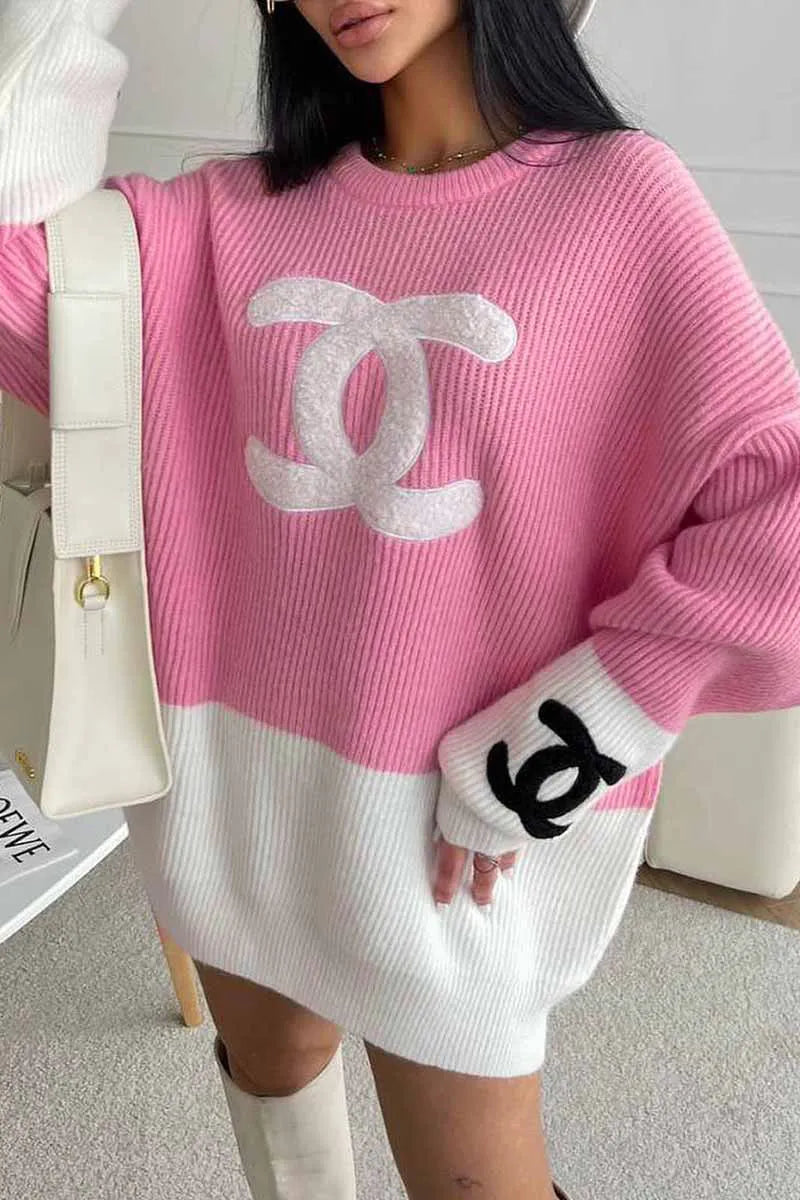 Cozy Oversized Pink/White/Black Sweater