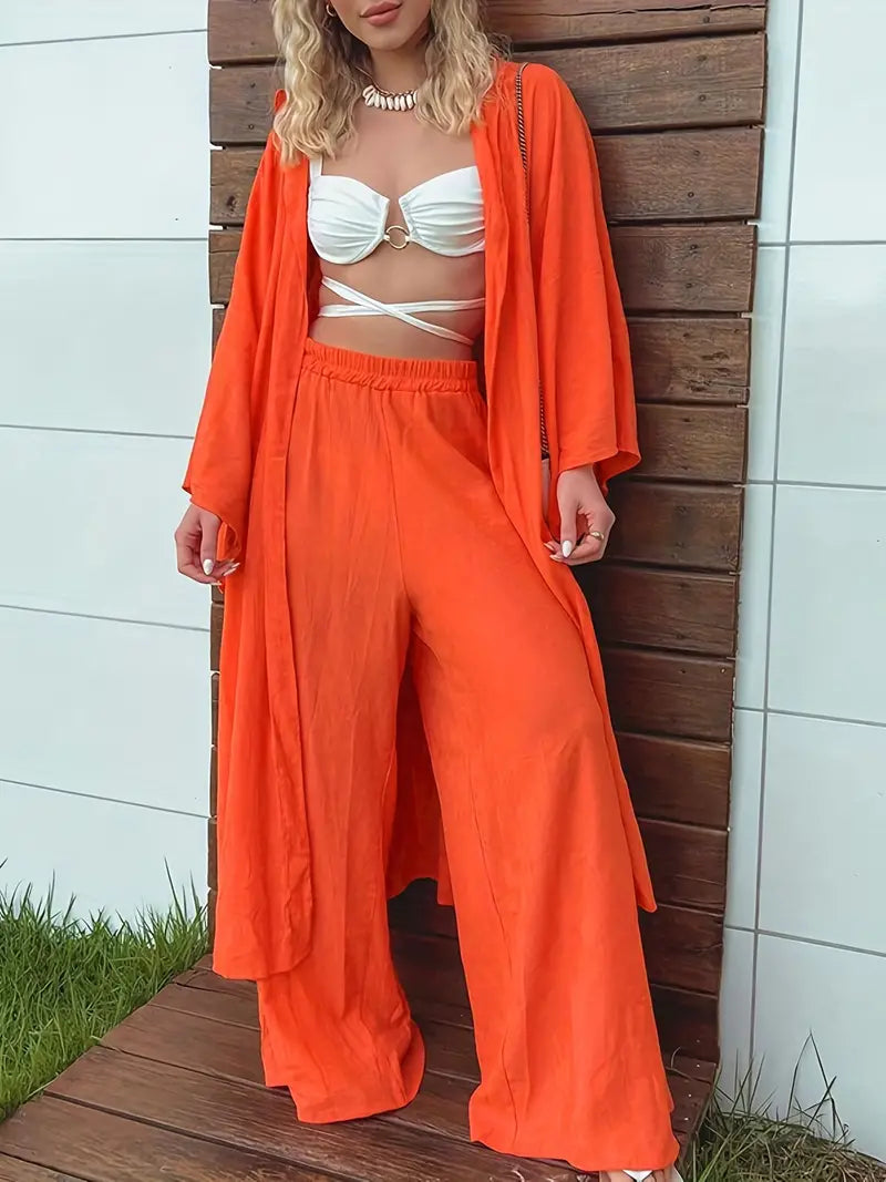 Beautiful Tangerine Orange 2pc Duster & Pants Set