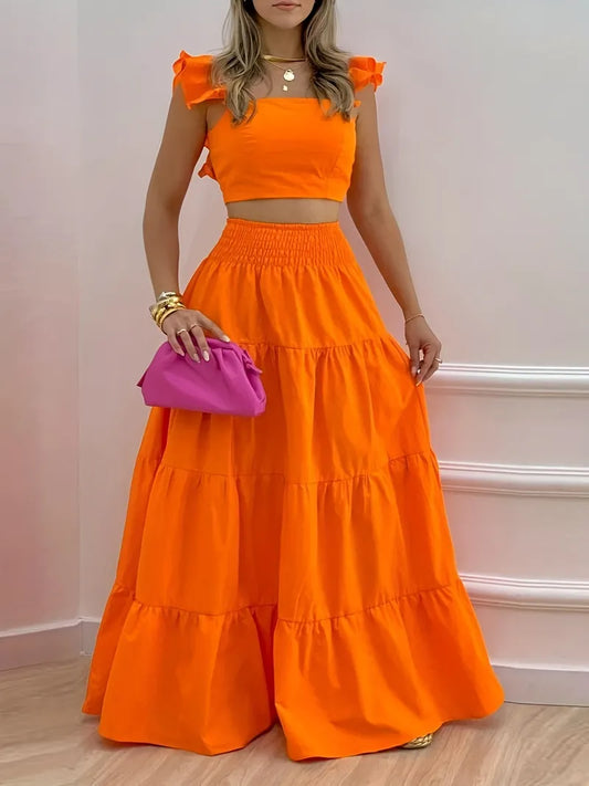 Romantic Orange 2 Piece Skirt Set