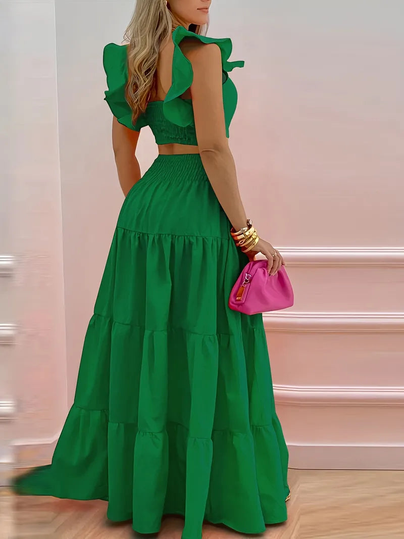 Romantic Green 2 Piece Skirt Set