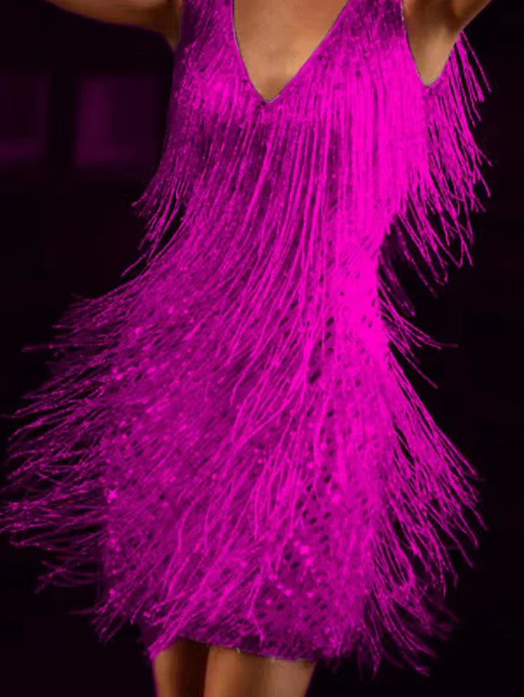 Sexy Pink Fringe Party Dress