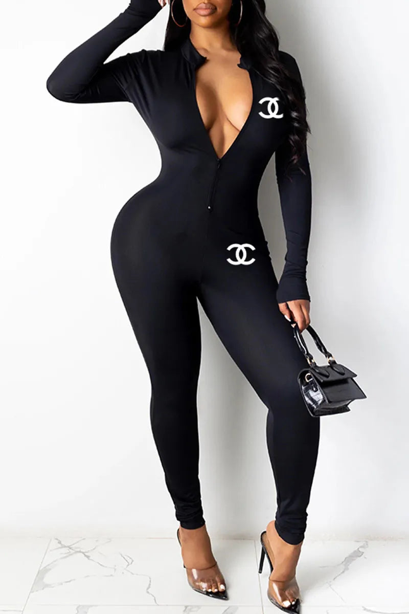 Sexy Rust Long Sleeve Catsuit Jumpsuit