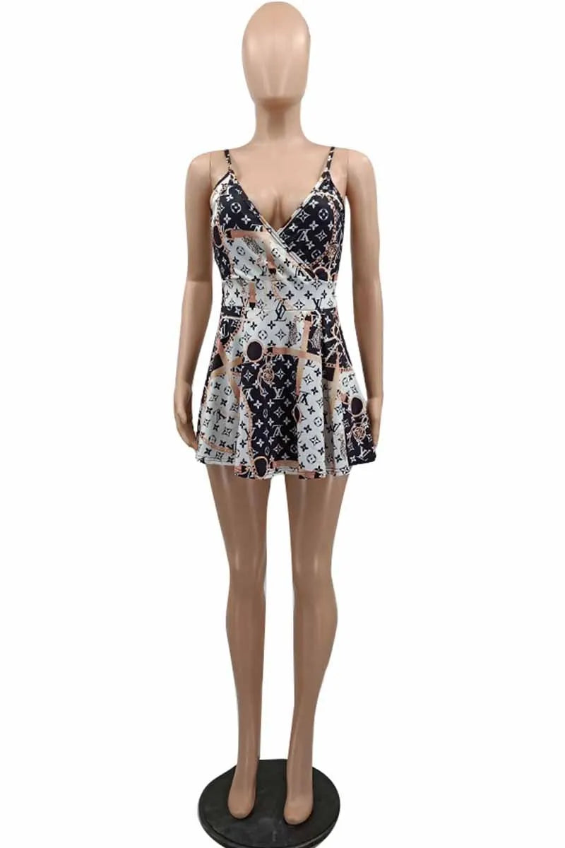 Sexy Abstract Black Multicolor Logo Print Romper