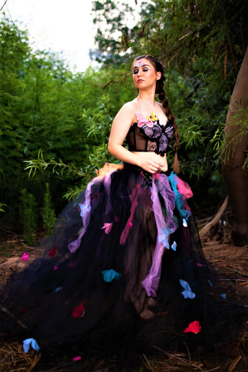 "LISA" Gothic Romance Black Rainbow Butterfly Crystal Tulle Wedding Ballgown Set