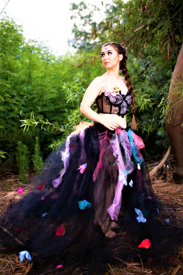 "LISA" Gothic Romance Black Rainbow Butterfly Crystal Tulle Wedding Ballgown Set