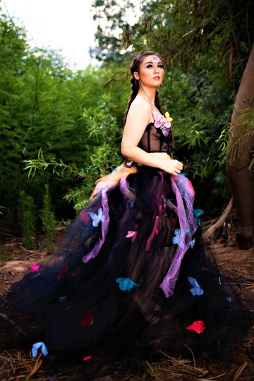 "LISA" Gothic Romance Black Rainbow Butterfly Crystal Tulle Wedding Ballgown Set