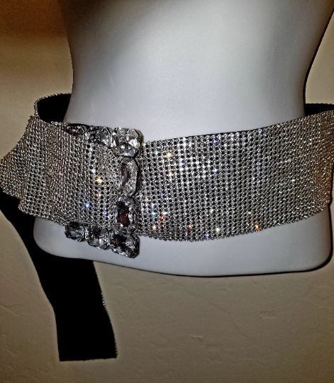 PLUS SIZE Beautiful Custom Order Rhinestone Crystal Diamante Bejeweled Silver Wide Belt