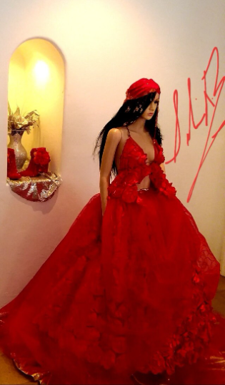 "SAHANA" Red Rosette Tulle Indian Wedding Ballgown Set