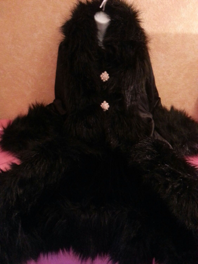 Black Velvet Satin & Faux Fur Reversible Gatsby Inspired Cocoon Maxi Coat