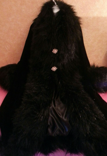 Black Velvet Satin & Faux Fur Reversible Gatsby Inspired Cocoon Maxi Coat