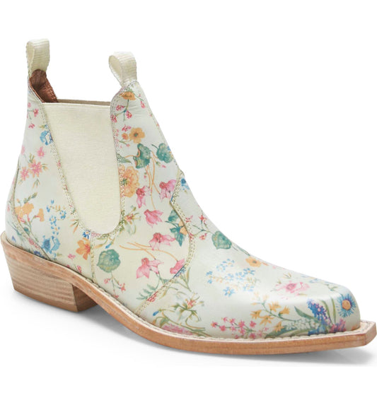 Free People Ivory Floral Western Ankle Boots