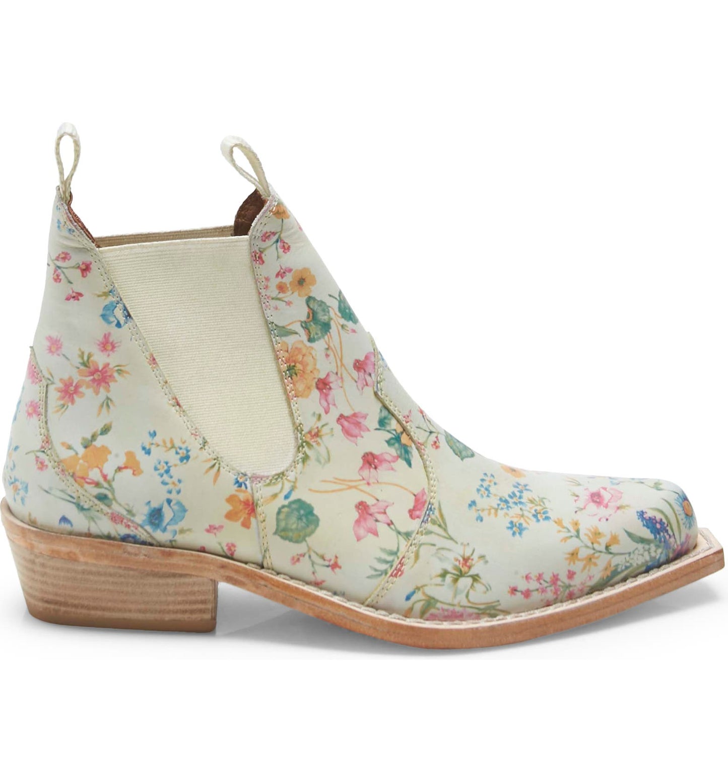 Free People Ivory Floral Western Ankle Boots