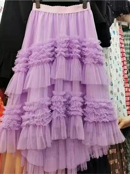 Flowy Purple Tulle Hi Low Skirt