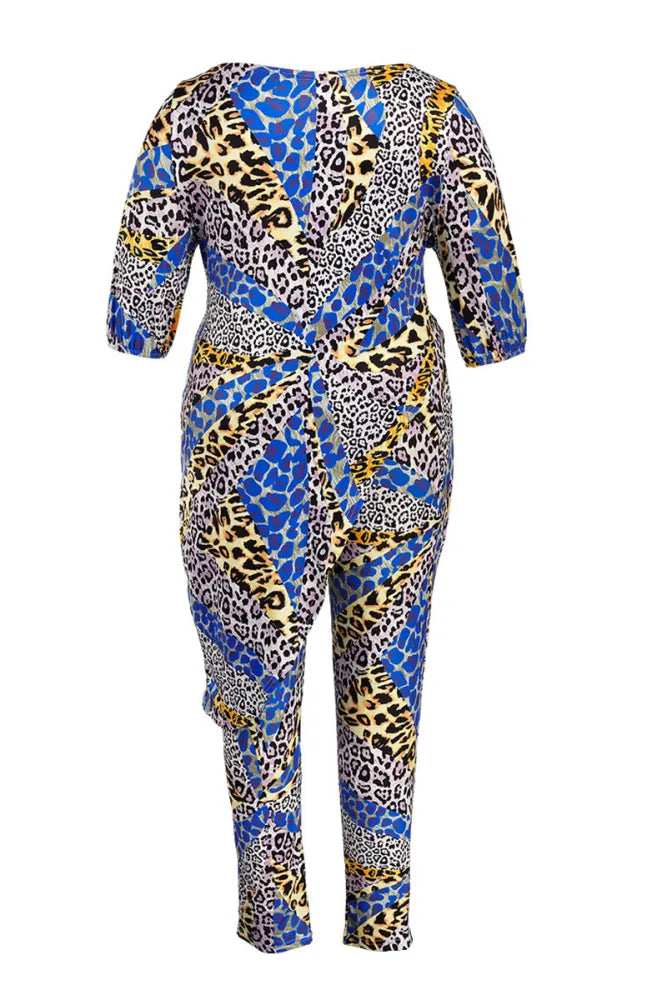 Beautiful Plus Blue Multicolor Animal Print 2pc Tunic Top & Pant Set