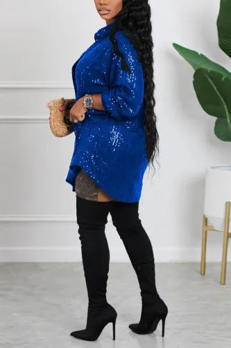 Black Sequin Shirt Dress