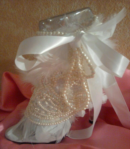 ULTIMATE GLAM GODDESS Pearl Bejeweled Feather Wedding Heels