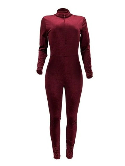 Merlot Stretch Velvet Catsuit Jumpsuit