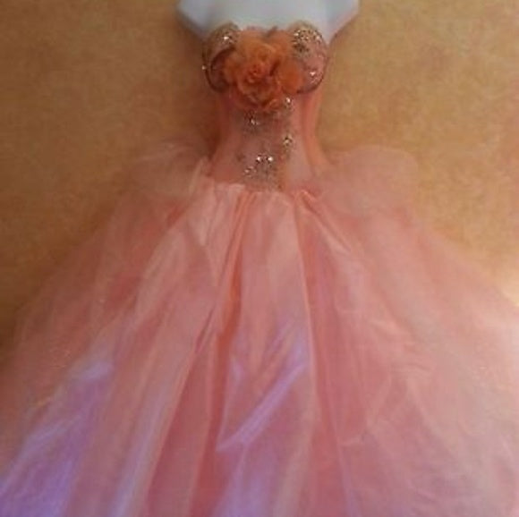 "MIA" Blush Peach 2pc Ethereal Fairytale Tea Length Wedding Ballgown Set