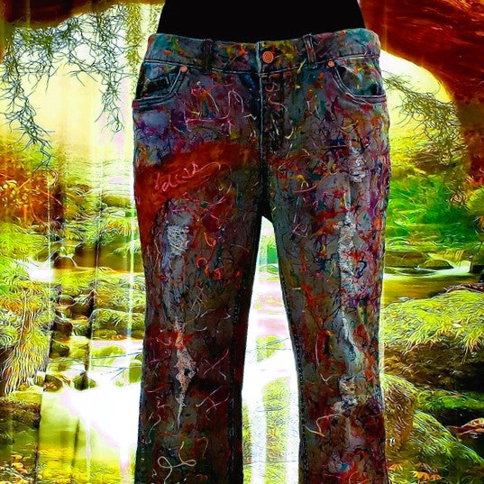 "GODDESS" Custom Order Splatter Paint Graffiti Denim Jeans