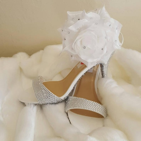 "ICE PRINCESS"  White & Silver Crystal Wedding Heels