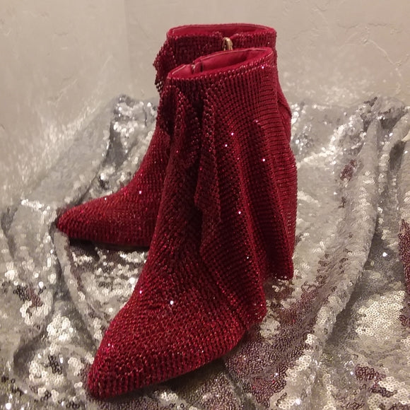 "DOROTHY" Red Crystal Diamante Ankle Booties