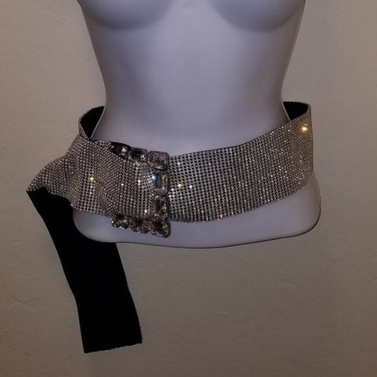 Beautiful Custom Order Rhinestone Crystal Diamante Bejeweled Silver Wide Belt