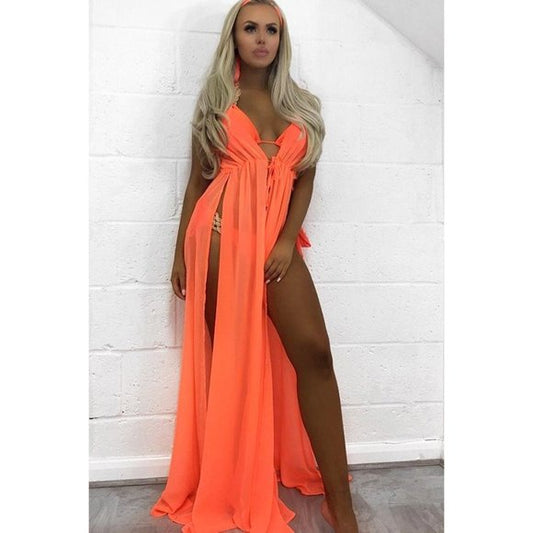 Sexy Orange Maxi Dress Beach Coverup