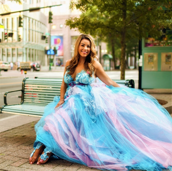 "MELISSA" Turquoise & Pink Lace & Tulle Wedding Ballgown Set